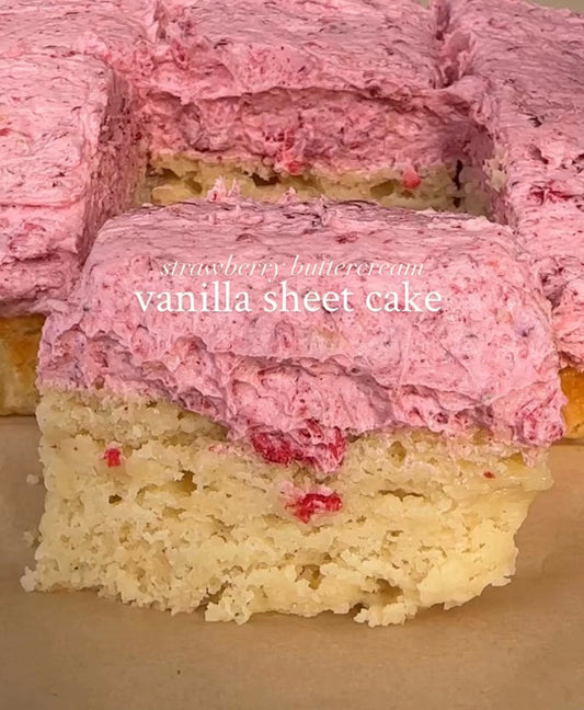 Delicious Strawberry Frosted Vanilla Sheet Cake Recipe | Best Summer Dessert