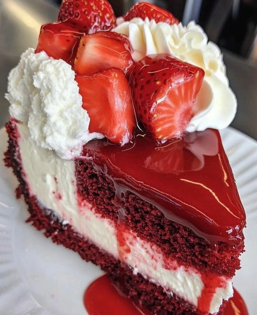 Easy Creamy Red Velvet Strawberry Cheesecake Recipe
