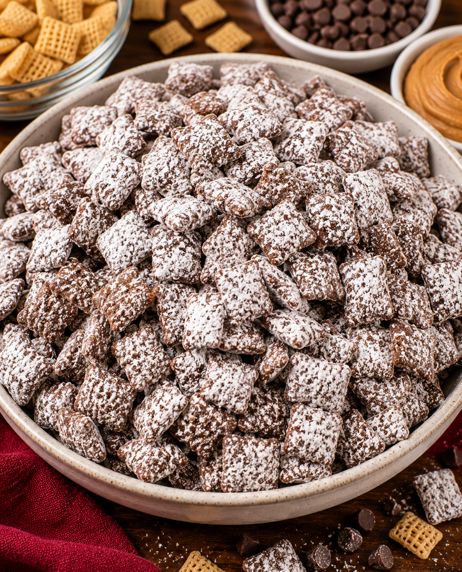 Puppy Chow Chocolate Recipe (Easy Muddy Buddies Peanut Butter Snack Mix)