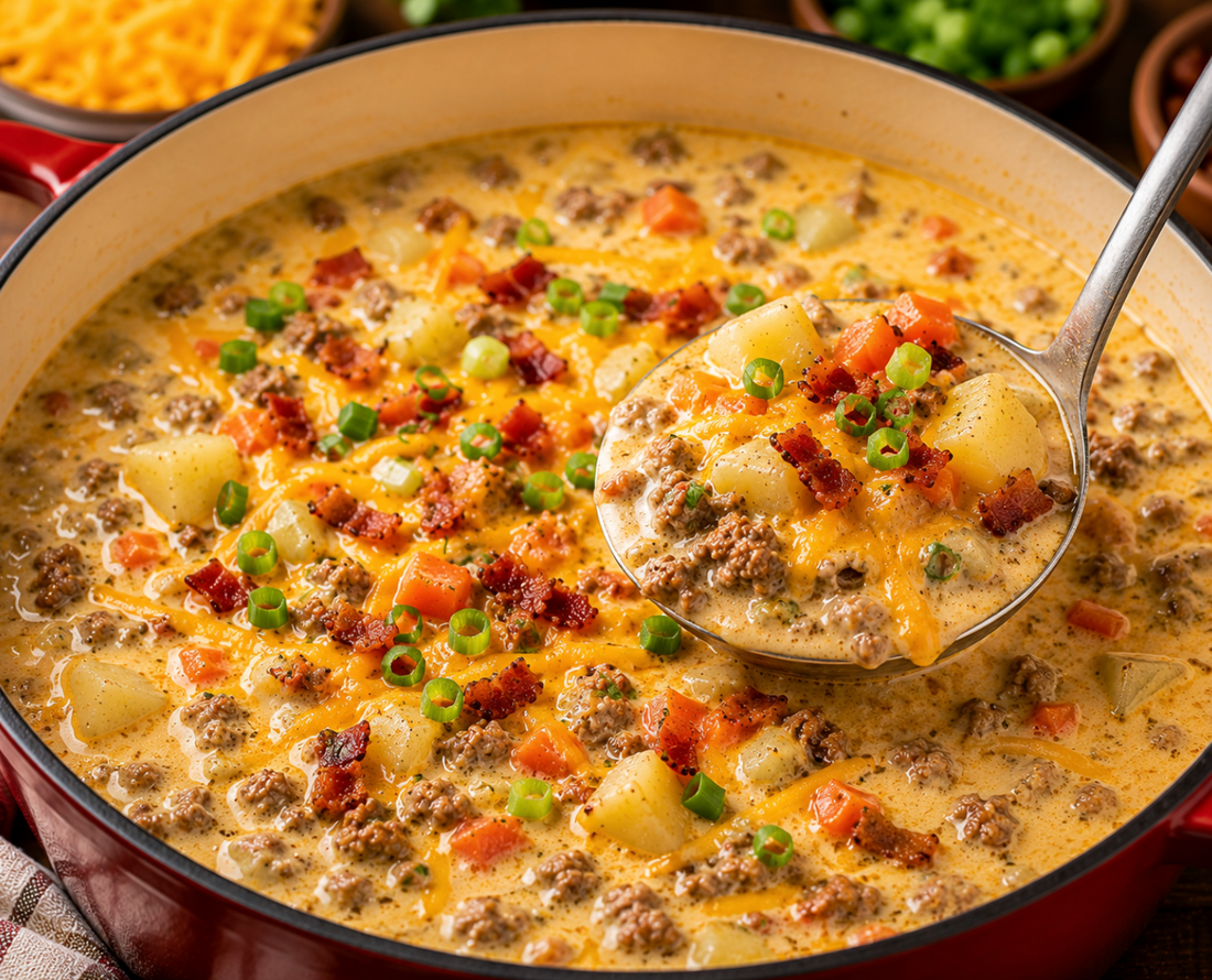 Easy Cheeseburger Soup Recipe (Creamy Ground Beef Dinner Idea)