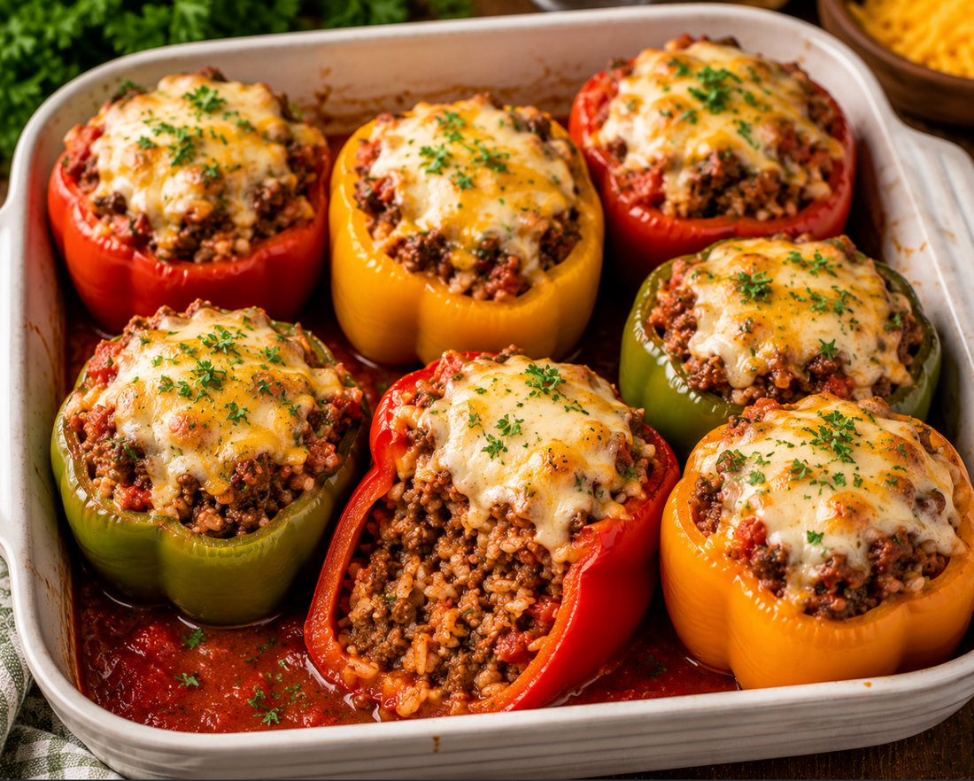 Easy Stuffed Peppers Recipe (Ground Beef and Rice Dinner Idea)
