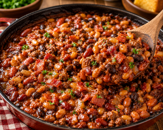 Cowboy Beans Recipe (Easy BBQ Baked Beans with Ground Beef and Bacon)