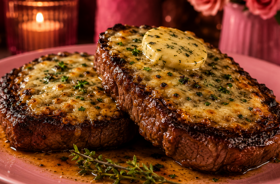 Juicy Asiago Crusted Steak with Garlic Butter Recipe