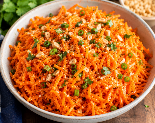 Asian Shredded Carrot Salad Recipe with Sesame Ginger Dressing