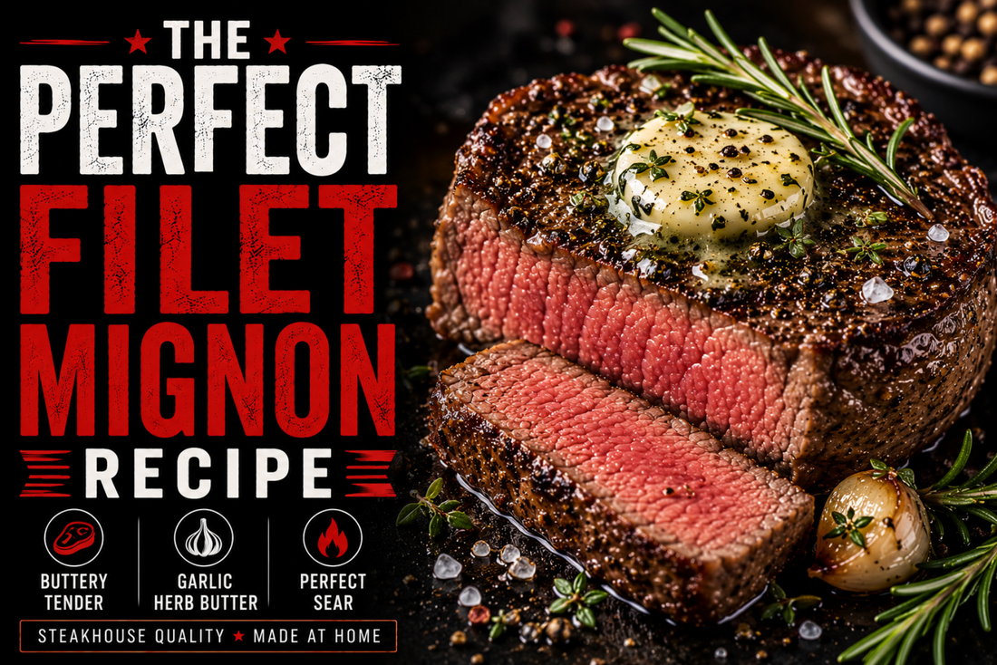 Perfect filet mignon sliced open with garlic butter and rosemary garnish