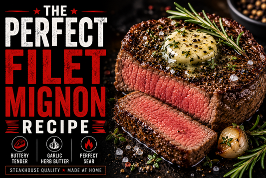 Perfect filet mignon sliced open with garlic butter and rosemary garnish