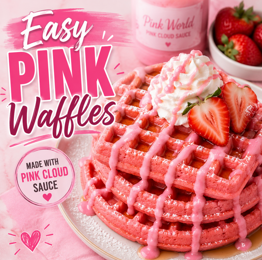 These fluffy Pink Waffles are made with strawberry flavor and a beautiful pink color. Perfect for Valentine's Day, birthdays, brunches, baby showers, and pink-themed parties.