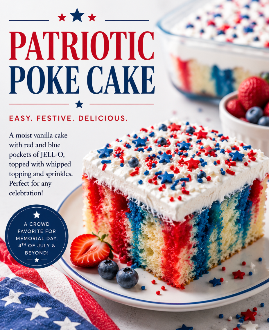 Patriotic Poke Cake Recipe (Easy Red White and Blue Poke Cake)