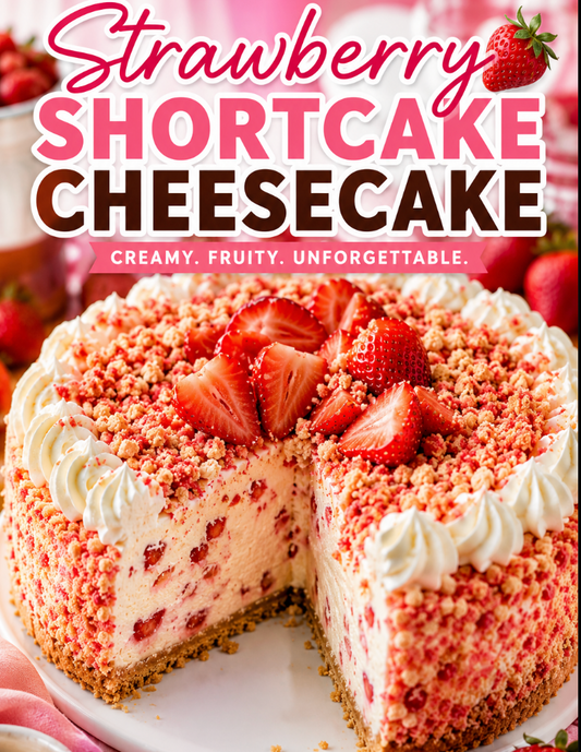 This easy strawberry shortcake cheesecake combines creamy cheesecake, fresh strawberries, Golden Oreos, and a crunchy strawberry crumble topping for the ultimate dessert.