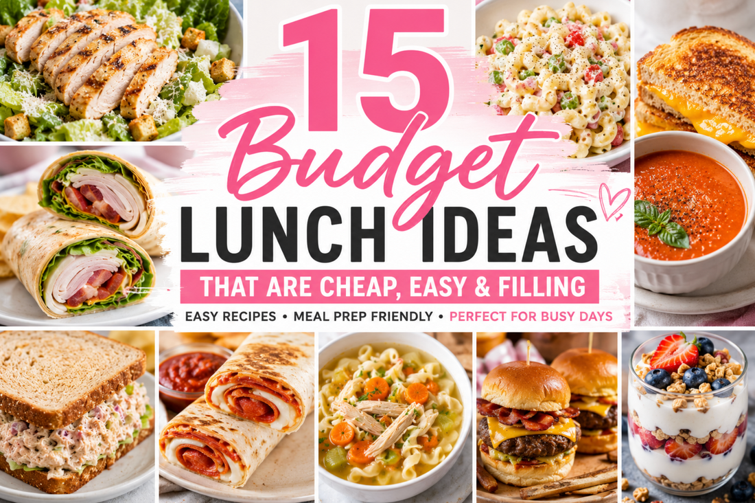 Looking for affordable lunch ideas? Discover 15 budget-friendly lunches including sandwiches, wraps, soups, pasta dishes, salads, parfaits, and meal prep favorites that are cheap, easy, and delicious.