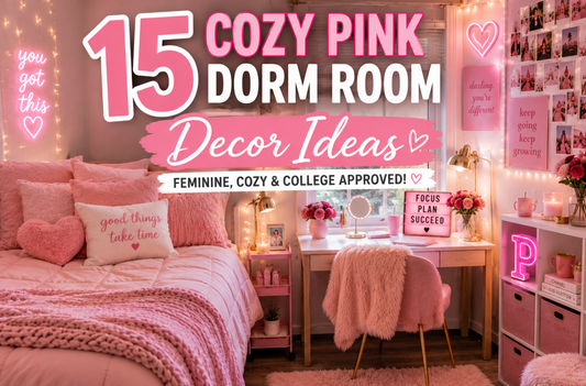 Discover 20 cozy pink dorm room decor ideas featuring feminine bedding, cute desk setups, pink lighting, organization tips, and stylish dorm inspiration.