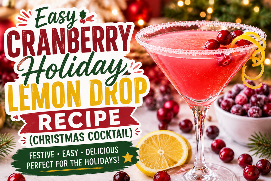 This Cranberry Holiday Lemon Drop combines cranberry simple syrup, fresh lemon juice, vodka, and a festive sugar rim for the perfect Christmas cocktail.