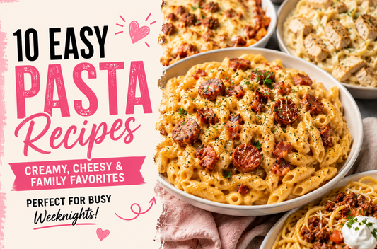 Looking for easy pasta recipes? These 10 creamy, cheesy, and family-friendly pasta dinners include baked pasta, ravioli, mac and cheese, taco spaghetti, and more.
