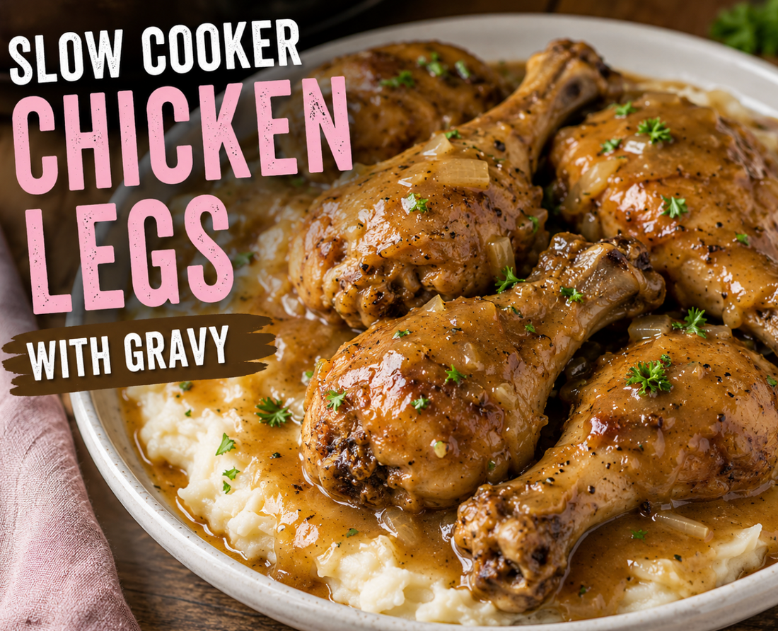 These slow cooker chicken legs with gravy are juicy, tender, and simmered in a rich homemade onion gravy. An easy Crock Pot dinner perfect for busy weeknights and Sunday family meals.