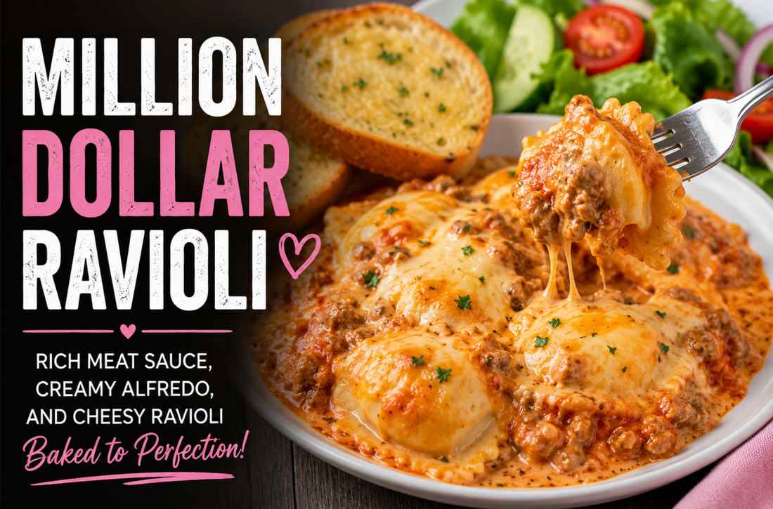 This creamy Million Dollar Ravioli recipe features cheese ravioli baked in a rich garlic butter Parmesan cream sauce. An easy comfort food dinner everyone will love.