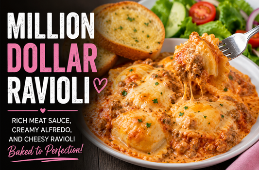 This creamy Million Dollar Ravioli recipe features cheese ravioli baked in a rich garlic butter Parmesan cream sauce. An easy comfort food dinner everyone will love.