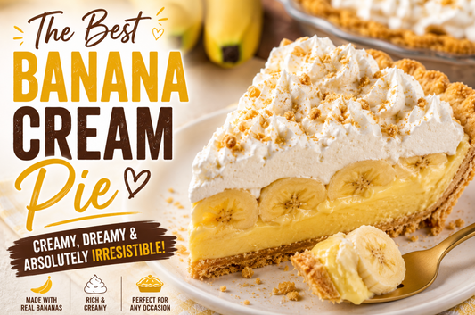 This Banana Cream Pie features layers of fresh bananas, silky vanilla custard, and fluffy whipped cream in a buttery pie crust. A classic dessert perfect for holidays and family gatherings.