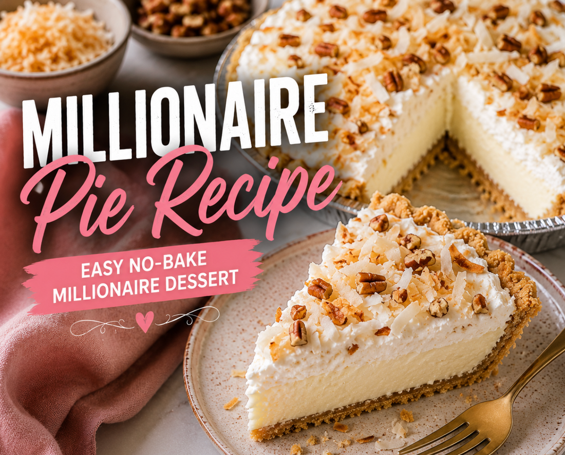 This Millionaire Pie is a creamy no-bake dessert loaded with pineapple, cherries, coconut, and pecans inside a graham cracker crust. Perfect for holidays, potlucks, and summer gatherings.