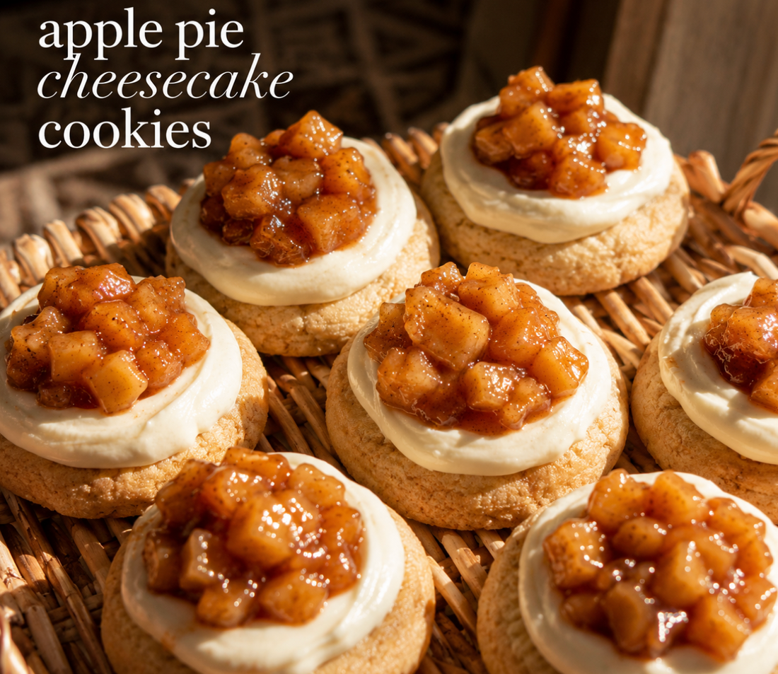 These Apple Pie Cheesecake Cookies feature soft brown sugar cookies topped with creamy cheesecake frosting and sweet apple pie filling. The perfect fall dessert recipe for holidays and gatherings.