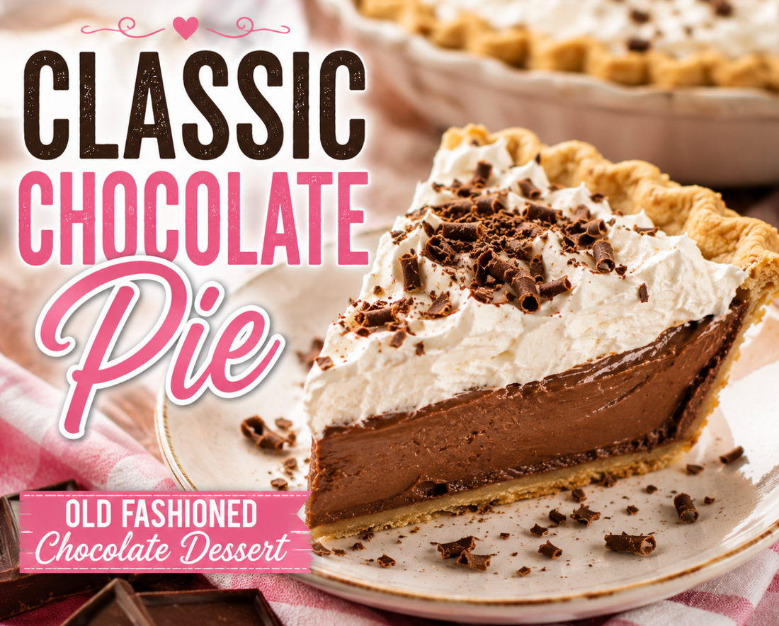This Old Fashioned Chocolate Pie features a rich homemade chocolate pudding filling inside a flaky pie crust topped with whipped cream. A timeless Southern dessert perfect for holidays and family gatherings.