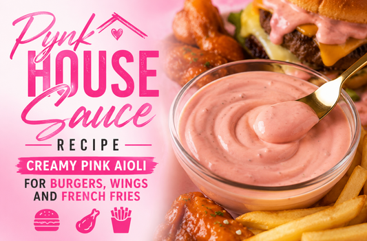 Pynk House Sauce is a creamy pink aioli made with mayo, sour cream, cream cheese, garlic, and seasonings. Perfect for wings, fries, burgers, and sandwiches.