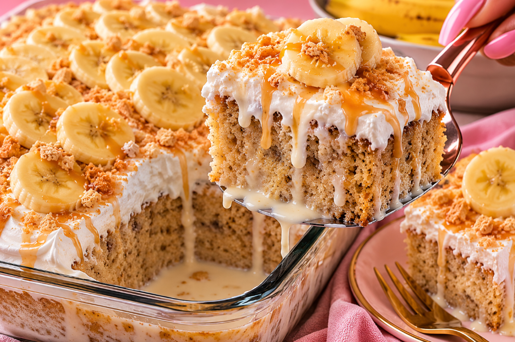 This Banana Bread Tres Leches Cake combines moist banana cake with a rich three-milk soak and fluffy whipped topping. The ultimate banana dessert recipe for parties, holidays, and special occasions.
