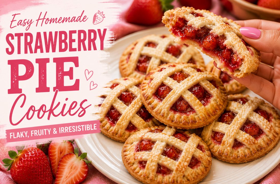 These Strawberry Pie Cookies are made with flaky pie crust, sweet strawberry filling, and a beautiful lattice top. Easy to make with homemade or canned strawberry pie filling.