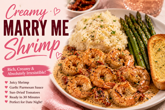 This Creamy Marry Me Shrimp is made with juicy shrimp, sun-dried tomatoes, garlic, Parmesan cheese, and a rich creamy sauce. Ready in just 30 minutes for an easy weeknight dinner.