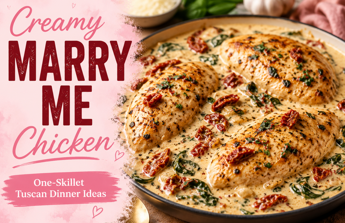 Easy Marry Me Chicken recipe features juicy chicken breasts in a creamy garlic parmesan sauce with sun-dried tomatoes. Perfect for date nights and family meals.