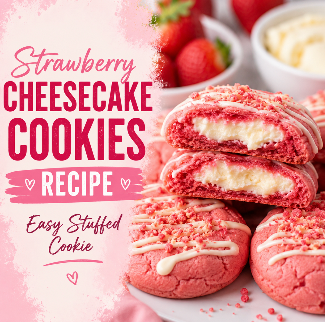 Learn how to make soft and chewy Strawberry Cheesecake Cookies with a creamy cheesecake filling. This easy stuffed cookie recipe is perfect for strawberry dessert lovers.