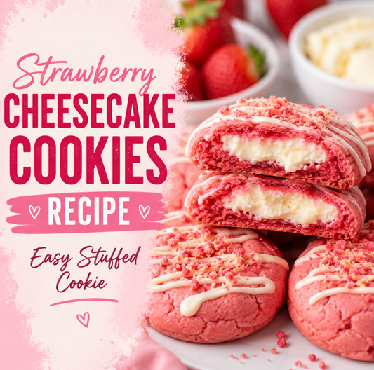 Learn how to make soft and chewy Strawberry Cheesecake Cookies with a creamy cheesecake filling. This easy stuffed cookie recipe is perfect for strawberry dessert lovers.