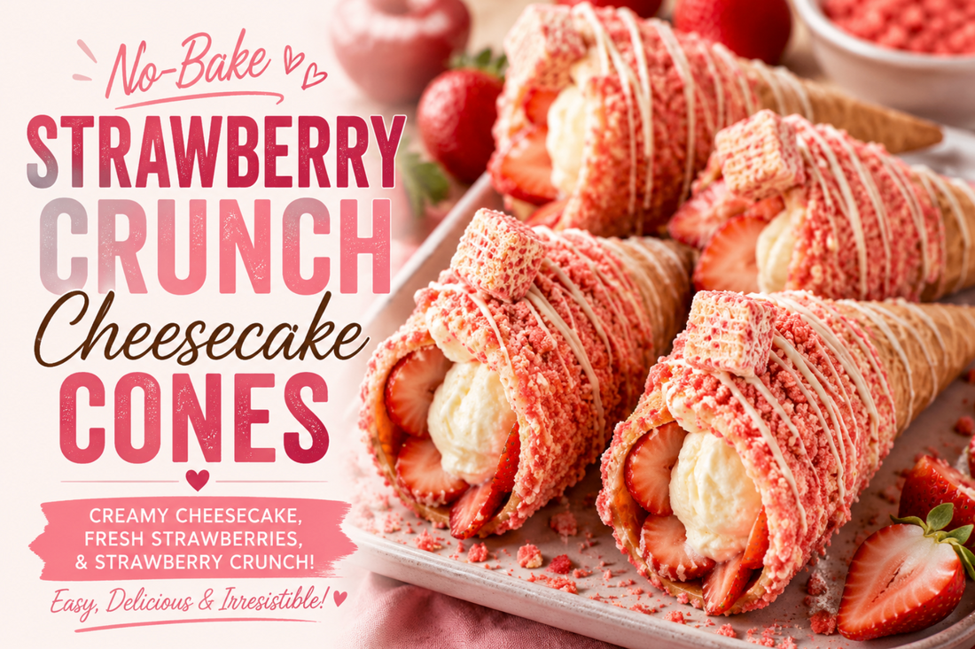 These Strawberry Cheesecake Waffle Cones are filled with creamy cheesecake filling, fresh strawberries, and whipped cream for an easy no-bake summer dessert.