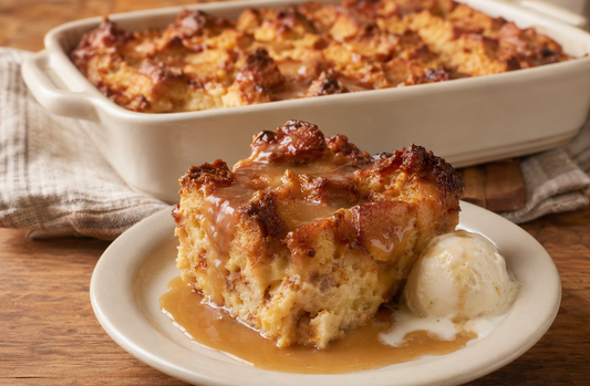 This easy Bread Pudding Recipe features soft custardy bread, warm cinnamon, brown sugar, and homemade vanilla sauce for a comforting Southern dessert.