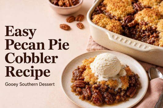 This easy Pecan Pie Cobbler features a buttery cobbler topping, crunchy pecans, and a warm brown sugar sauce. Serve it with vanilla ice cream for the ultimate Southern dessert.