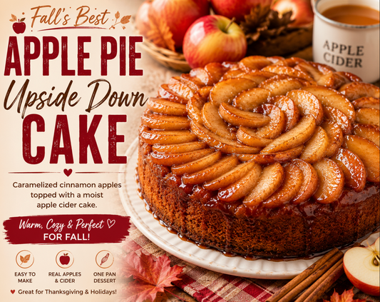 This Apple Pie Upside Down Cake combines caramelized cinnamon apples, buttery brown sugar topping, and a moist apple cider cake for the ultimate easy fall dessert recipe.