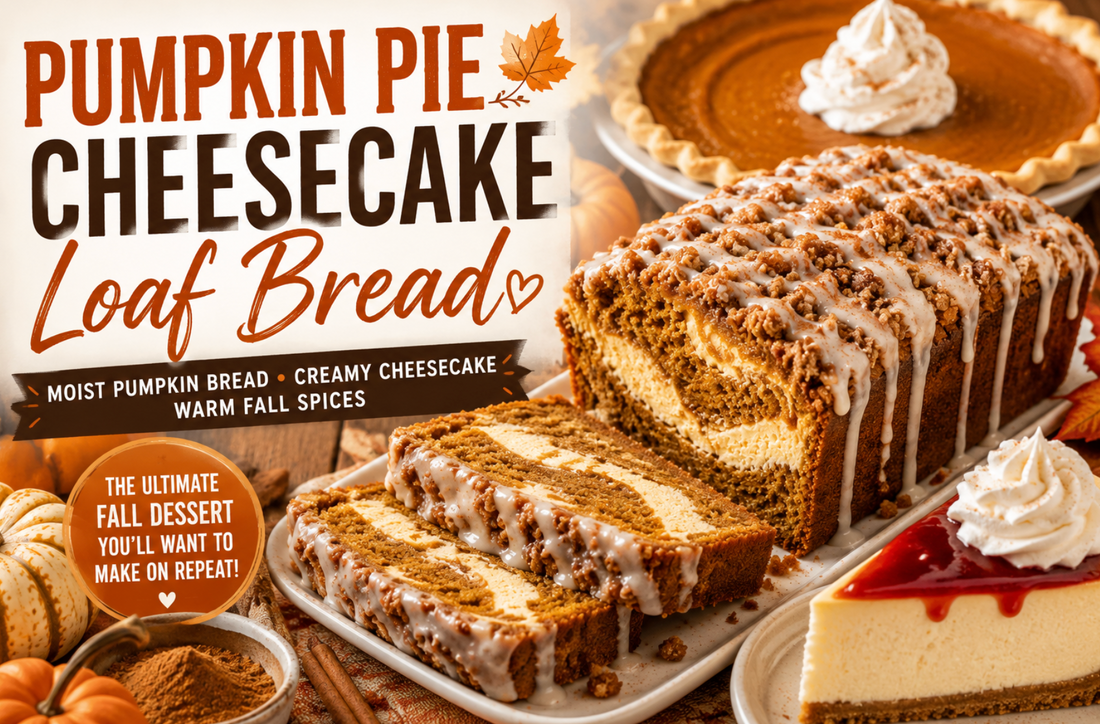 This Pumpkin Pie Cheesecake Loaf Bread combines moist pumpkin bread, creamy cheesecake filling, and warm fall spices into the ultimate bakery-style dessert loaf. Perfect for Thanksgiving, brunch, or cozy autumn mornings.