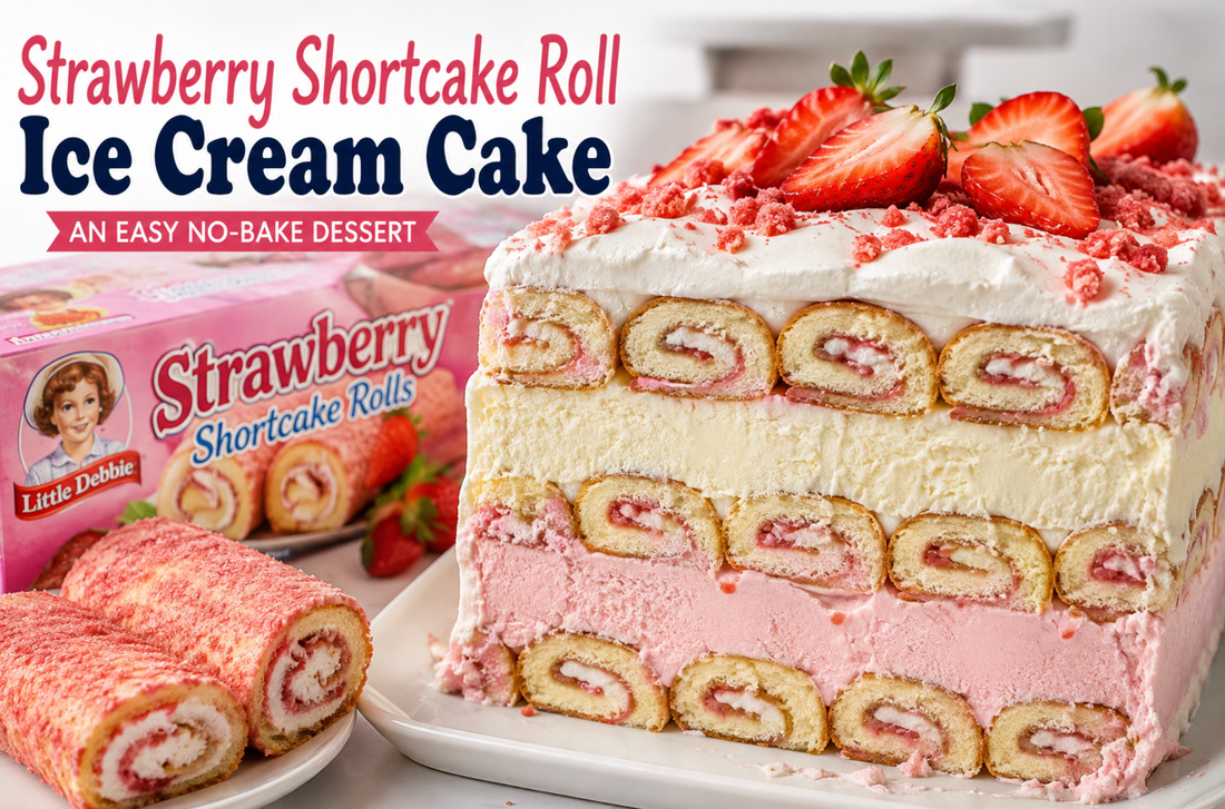 Strawberry Shortcake Roll Ice Cream Cake Recipe | Easy No Bake Dessert