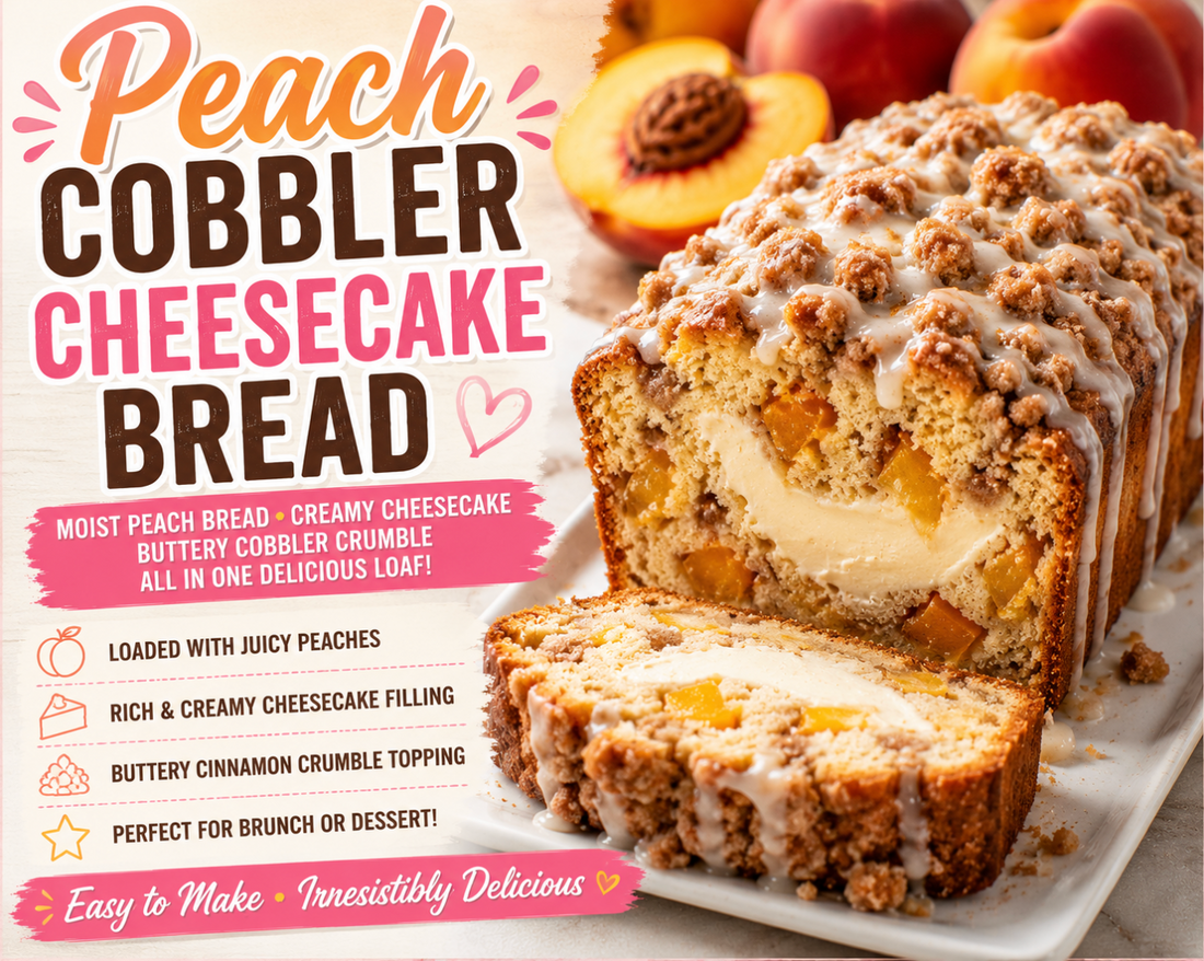 Peach Cobbler Cheesecake Bread Recipe (Moist Creamy Fall Cheese Cake Dessert)