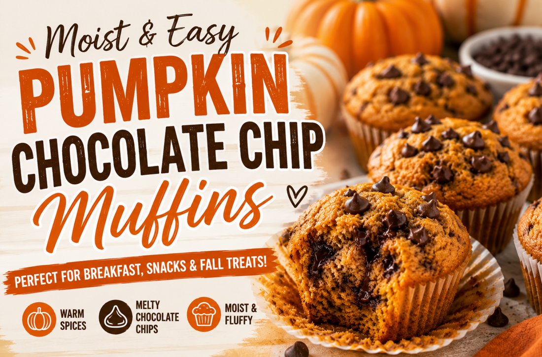 Pumpkin Chocolate Chip Muffins Recipe | Easy Moist Fall Dessert Bread