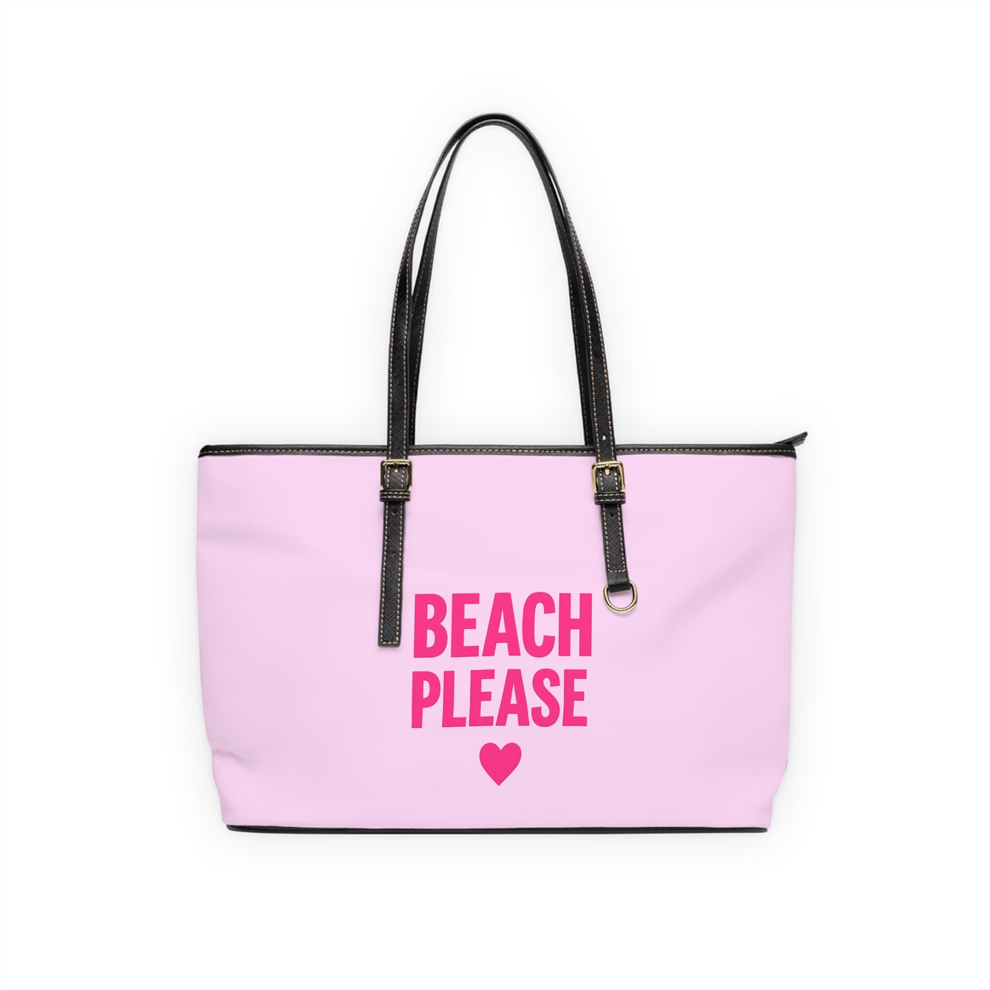 Beach Please Tote Bag PU — Pink Shoulder Bag with Heart