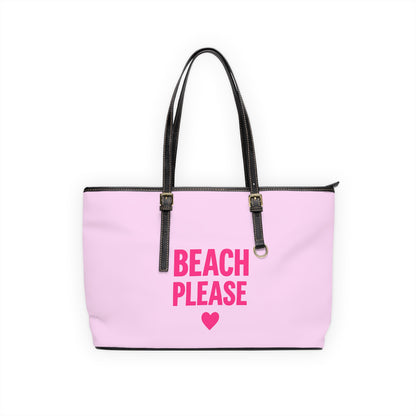 Beach Please Tote Bag PU — Pink Shoulder Bag with Heart